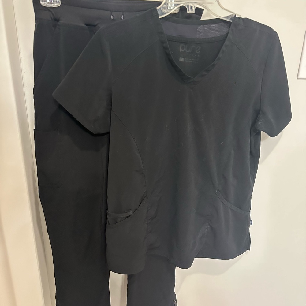 Black Classic Medical Scrub Set with V-Neck matching Pants
